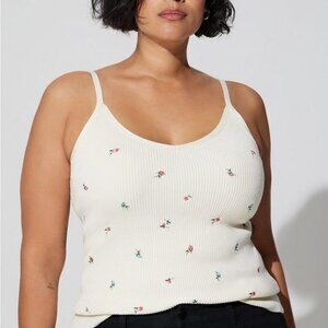 Torrid - Fitted Pullover Cami Embroidered Sweater in White Multi Floral​…​​